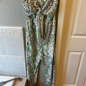 Aakaa Green and Blue Floral Top Strapless jumpsuit